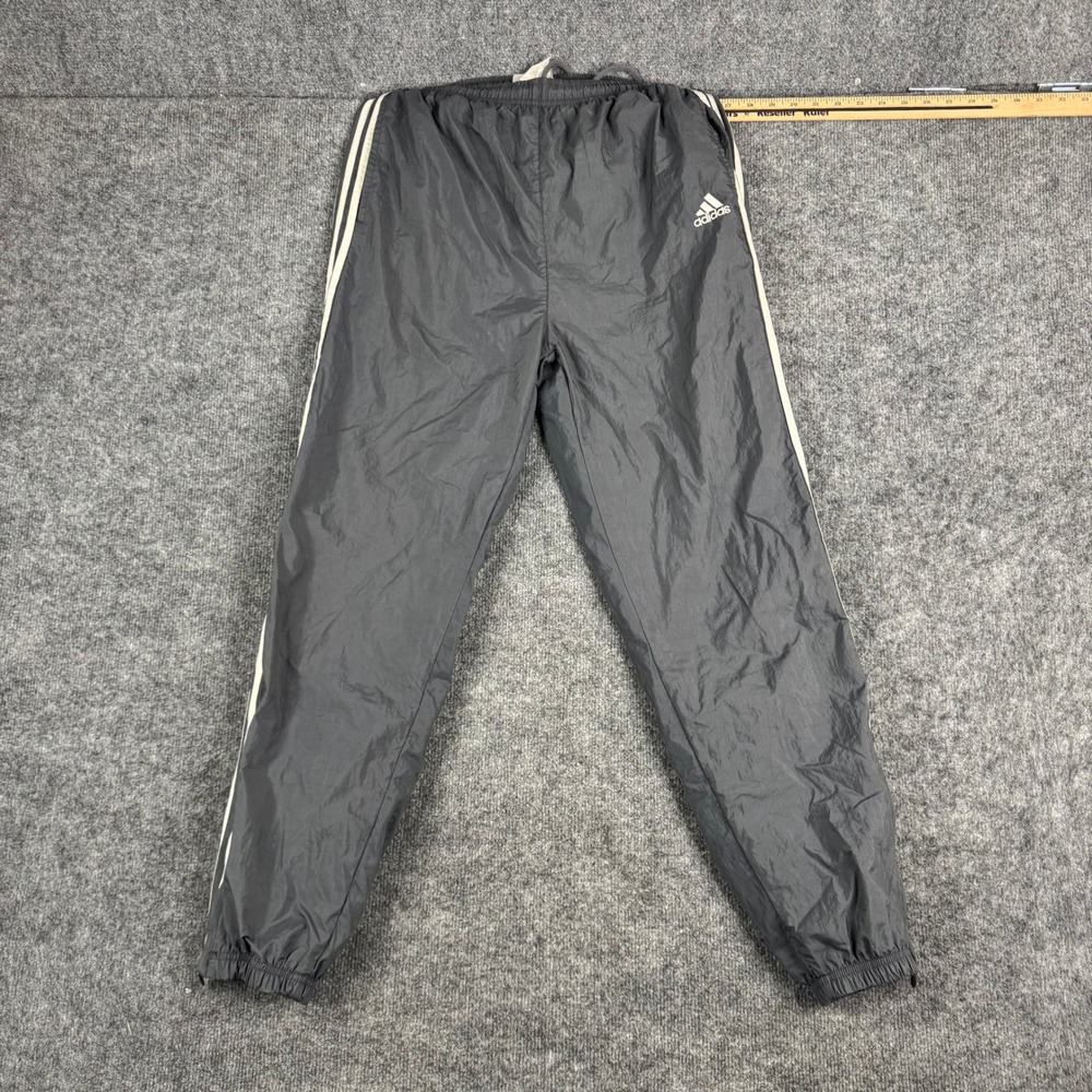 Adidas Track Pants Mens Size L Gray 3 Stripe Athletic Wind Pants Stains